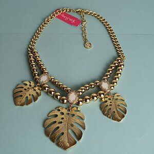 Lilly Pulitzer Statement Monstera Leaf Necklace Polished Gold Tone Metal TRopica